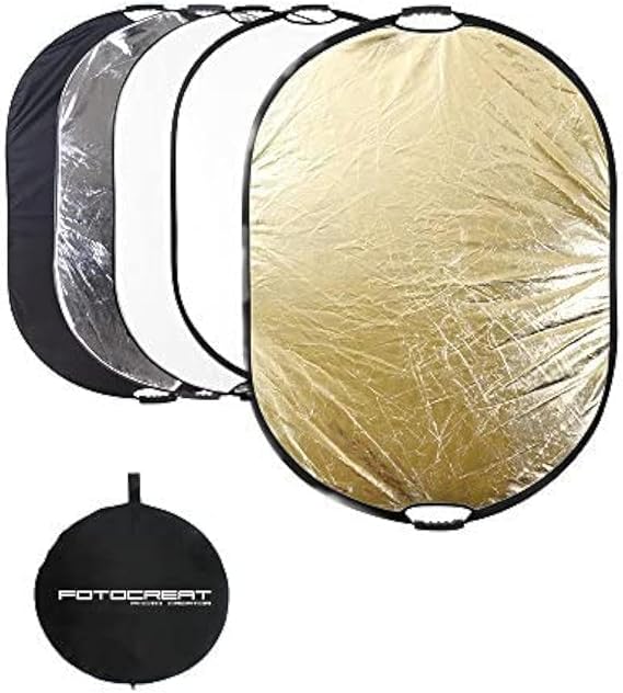 Portable 5-in-1 Oval 60X80/150X200cm Reflector Translucent Professional Collapsible Multi-Disc Light Reflector with Handles Silver, Black, Gold, White Surface for Photography Photo Studio