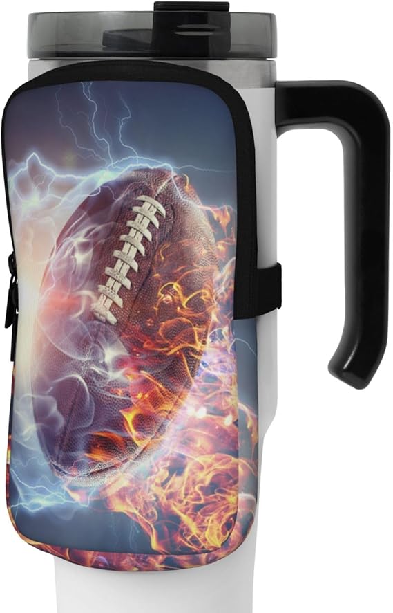 Football Water Bottle Pouch & Armband for Stanley Cup Accessories Yoga Gym Sports Water Bottle Bag for Men Women Hiking Running Cycling Travel