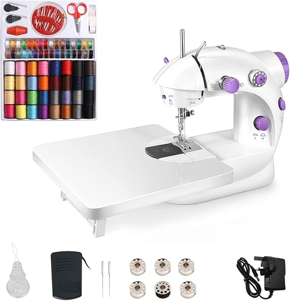 Mini Electric Sewing Machine Set, 202A Beginner Sewing Machine with Expansion Board and 99pcs Needlework Set