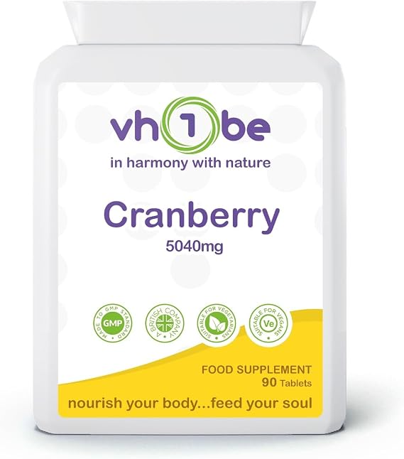 Cranberry Tablets 5040mg – 90 Vegan Tablets | High Strength Cranberry Supplement for UTI Prevention - Urinary Tract, Bladder Support & Kidney Cleanse | 3 Month Supply | Non-GMO, UK Made by vh1be