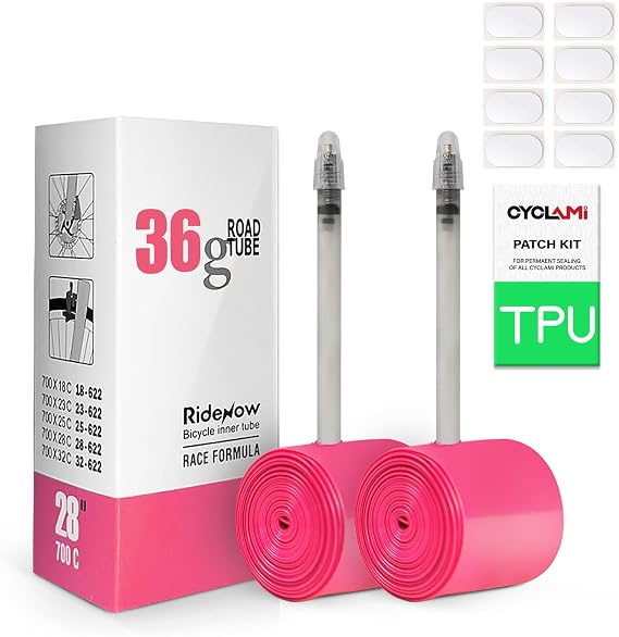 RideNow TPU Tube 28'' 700C x 18C 23C 25C 28C 32C Road Bike Inner Tire Presta Valve 65mm Length Compatible with 700 x 18C-32C Ultralight (Include 8 PCS Bike Inner Tire Patch)