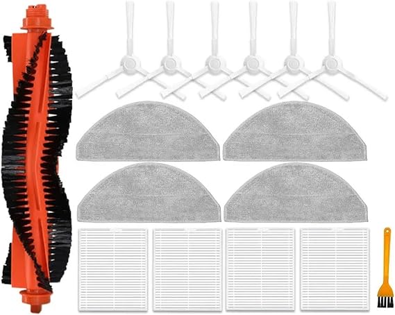 Robot Vacuum Accessories ,Main Side Brush Hepa Filter Mop Cloth Dust Bag Replacement Spare Parts,Compatible For Xiaomi, S20 / D106(16pcs)