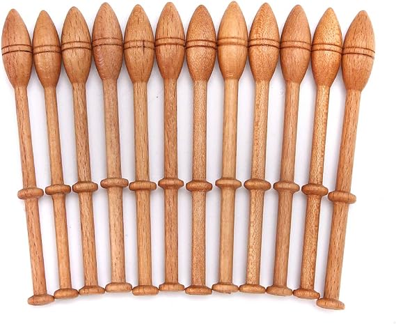 Portable Bobbin Lace Kit, 12Pcs Craft Knitting Needle Weaving Tool, Lace Bobbin Wooden Antique Vintage French Artisan Craft Turned Wood Weaving Tools for Beginner and Professional Lace Making