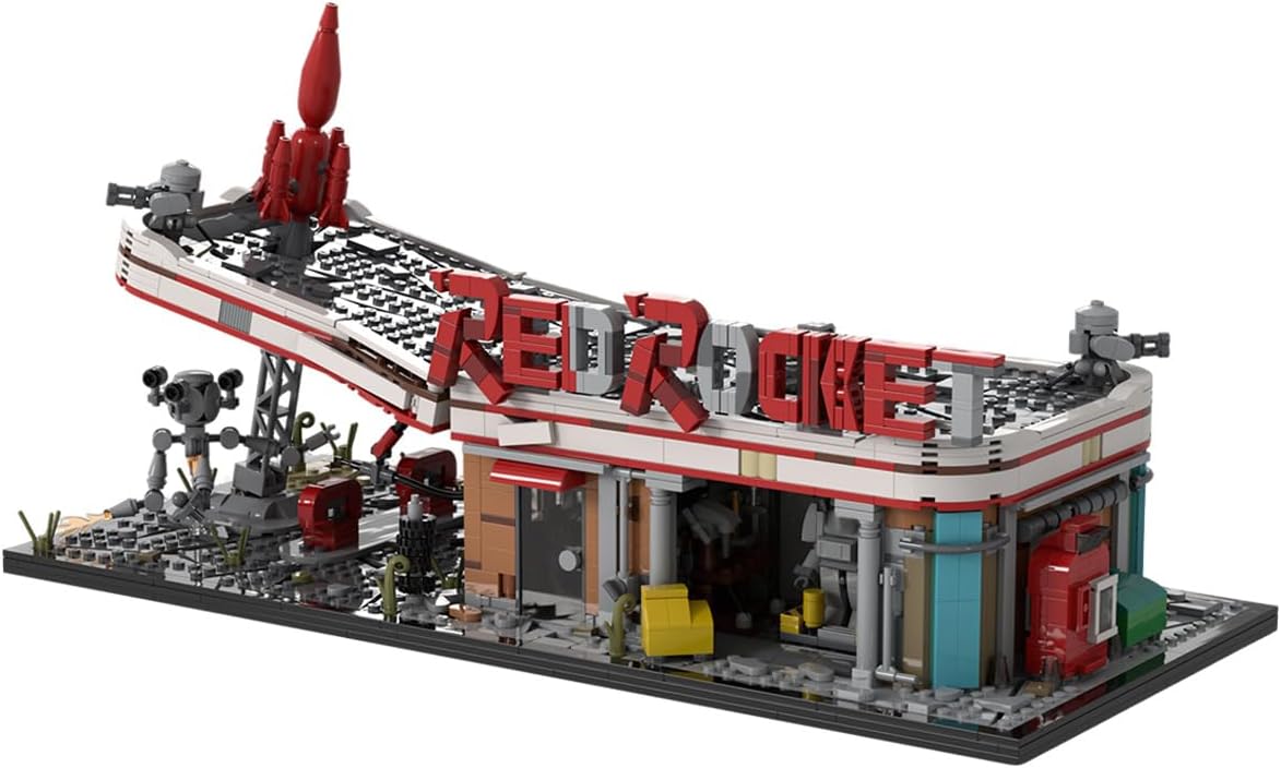 Lunaro Apocalyptic Red Rocket Gas Station Building Set, Post-Apocalyptic Sci-Fi Model Kit with Desert Diorama, Compatible with Major Brands for Adult Collectors 2020PCS