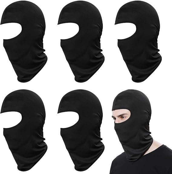 5 Pcs Balaclava Black Ski Windproof Face Mask, Motorcycle Cycling Ski Mask, UV Protection Hood Breathable Face Mask for Men Women, Balaclavas Mask for Skiing, Snowboarding, Cycling, Running