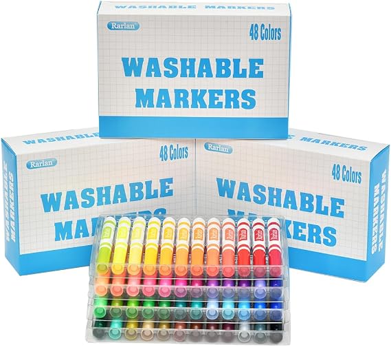 Rarlan Washable Markers Bulk for Kids, 48 Colors, Pack of 3, 144 Count