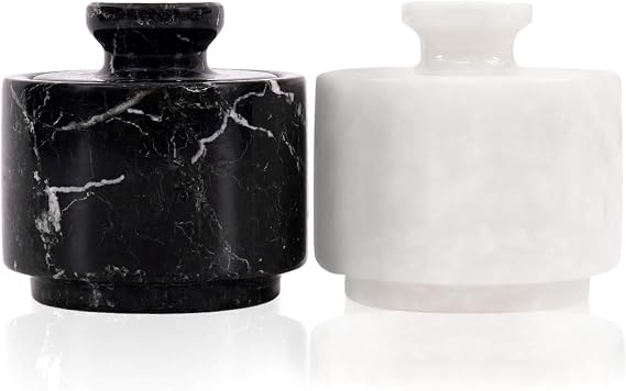 Marble Salt Cellar with Lid 3" White and Black Zebra Spice Jar For kitchen Counter Stone Salt Container and Salt, Pepper Bowls, Sugar Bowl For Table