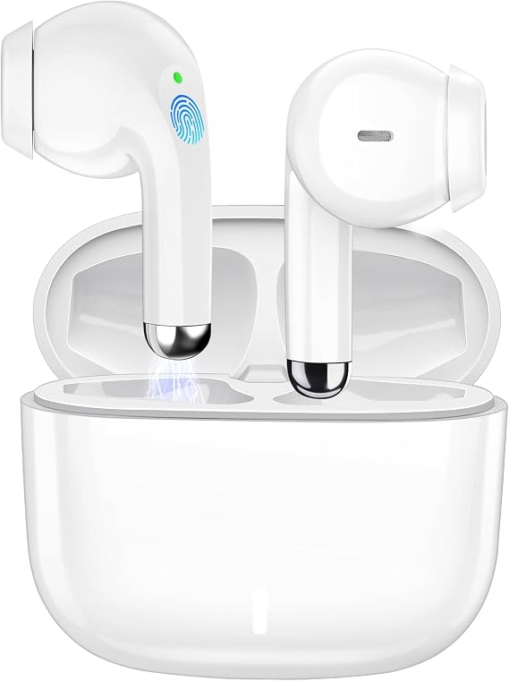 ACANDYA Bluetooth 5.3 Wireless Earbuds for iPhone Headphone with Mic White