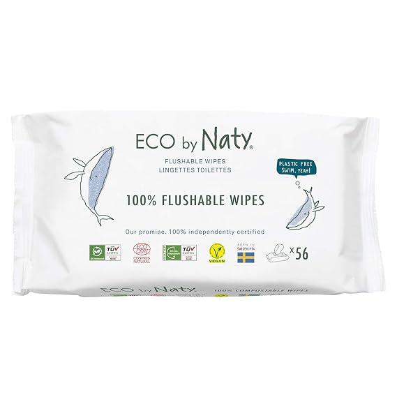 Eco by Naty, Baby Toilet Wipes, 56 Wipes (1 Pack of 56), Vegetable-Based Compostable Wipes with 0% Plastic; No Harmful Chemicals
