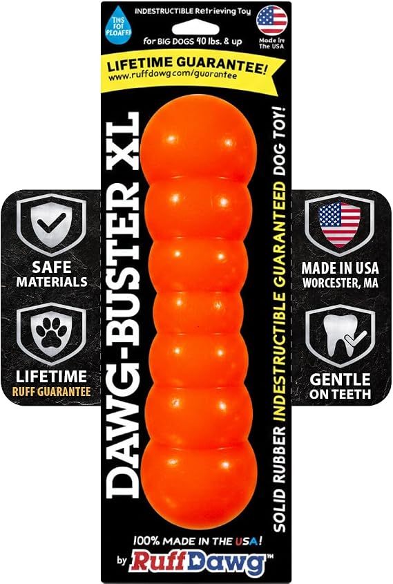 Ruff Dawg Indestructible Dawg-Buster XL - 1pc Color Varies Heavy-Duty Solid Rubber Dog Chew Stick for Dogs Under 40 lbs Floats & Bounces Made in USA