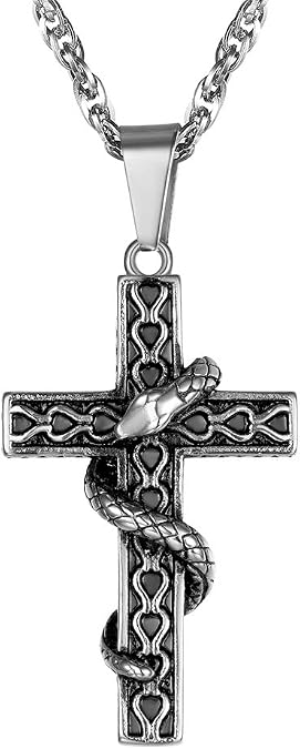 PROSTEEL Cross Necklace for Men Women, 316L Stainless Steel Dog Tag Cross/Dog Tags Military, Jesus Crucifix, Snake Cross, Black/Gold/Silver/Rose Gold/Blue Tone Cross Pendant, Come with Box