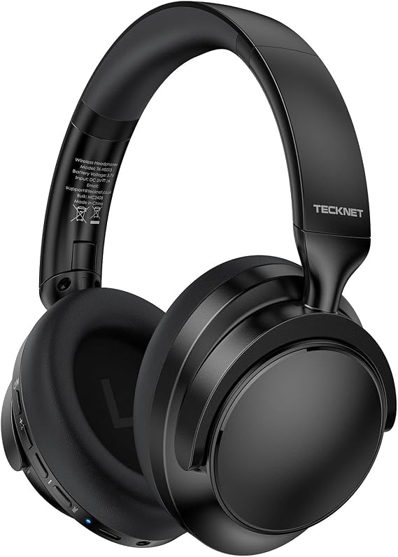 TECKNET Noise Cancelling Headphones Wireless & Wired, 70H Playtime Bluetooth Headphones Wireless Over Ear Built-in Mic,3.5mm Cable Dual Connection Foldable Headset for Home Office Travel, Light Black