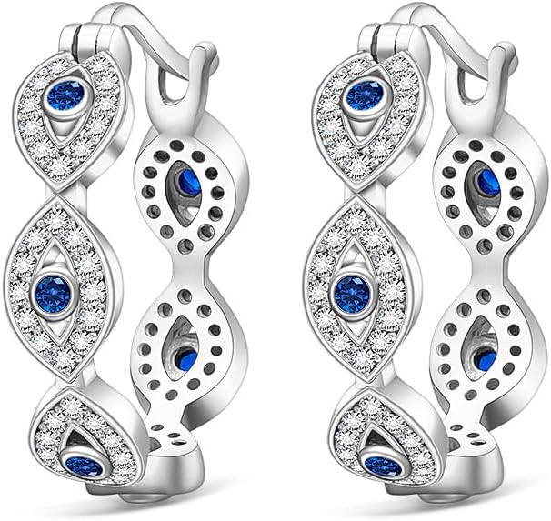 Evil Eye Hoop Earrings for Women Lucky Dainty Sterling Silver