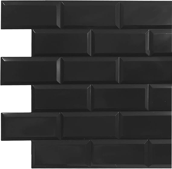 Dundee Deco PG7103-10 Black Faux Bricks PVC 3D Wall Panel, 3.2 ft X 1.6 ft (97cm X 48cm), Interior Design Wall Paneling Decor, 5 sq. ft. (0.47 sq. m) Each, Pack of 10