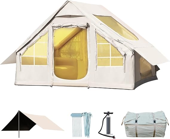 YOLENY Inflatable Tent for Camping, 2-4 Person Instant Glamping Camping Tents with Large TPU Skylight and Rainproof Canopy, Easy Setup Included Hand Pump