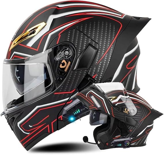 All Seasons Bluetooth Motorcycle Modular Helmet Adults Men Women Street Motocross Full Face Motorbike Helmet Go-Kart ATV Scooter Moped Cruiser Chopper Flip up Breathable Helmets, DOT Approved