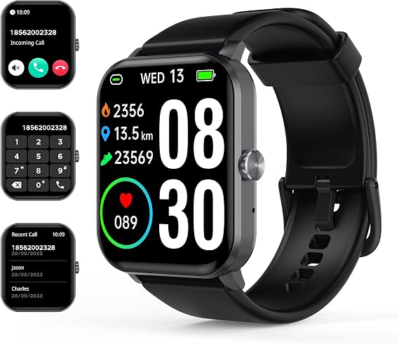 Smart Watch(Answer/Make Call), 1.85'' HD Smartwatch for Men Women, 2025 Fitness Tracker with 100+ Sport Modes, Heart/Sleep Monitor/Pedometer IP68 Waterproof Fitness Watch for Android iOS Jet Black