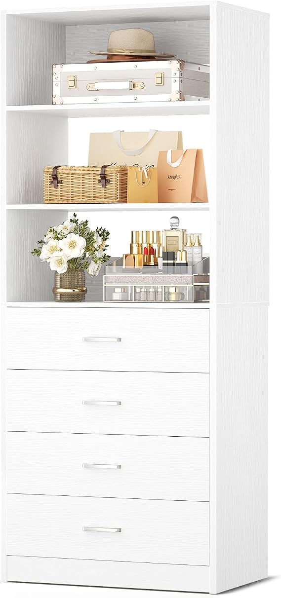 Aheaplus Closet Drawers System, 21.3" Wood Closet Organizer System, White