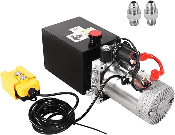 4 Quart Hydraulic Pump 12V DC 3200 PSI Single Acting Dump Trailer Pump Hydraulic Power Unit with Metal Reservoir for Dump Trailer Car Lifting Platforms
