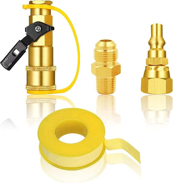 MENSI 1/4" Quick Connect Propane Disconnect Universal Adapter Kit Convert Regulator with 3/8" Female Flare to Quick-Release Connection