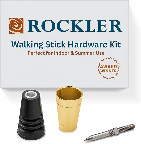 Rockler Cane/Walking Stick Hardware Kit with Steel Spike & Ferrule for DIY | Walking Stick Hardware Kit Complete Cane Building Kit Cane Hardware Steel Spike & Ferrule Rubber Foot Included