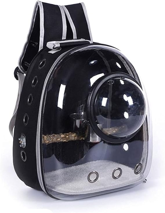 Bird Cage Lightweight Bird Carrier Backpack Travel Cage Birds Breathable Transparent Space Capsule Birdcage,Black