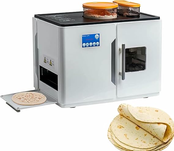 Roti Chapati Maker - Fully Automatic Machine for Tortillas, Pancakes, Flatbreads & Pita - Double-Sided Heating, Adjustable Temperature, Makes 8 Pieces at Once