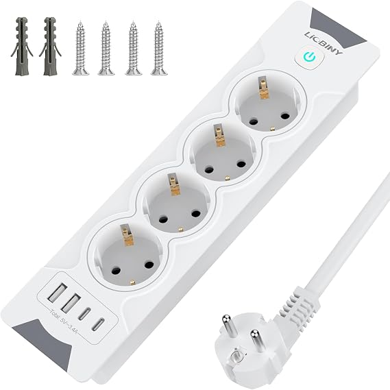 8 in 1 Table Socket with 4 USB Power Strip 2 m Cable