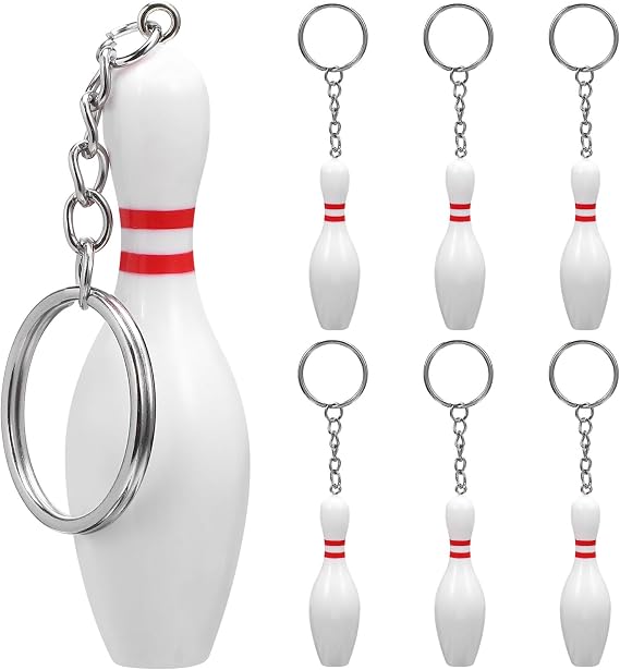 NUOBESTY Bowling Pin Keychains 8-pack Mini Bowling Pin Charm Key Ring Set Keychain for Backpacks Bags Suitcases Sports Party Decorations Key Decoration