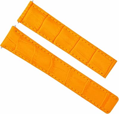 Ewatchparts 20mm Premium Leather Watch Band Strap Deployment Clasp Compatible With Cartier Tank Watch Orange