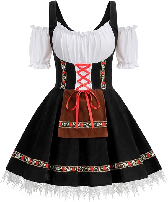 GRAJTCIN Womens Oktoberfest Costume German Bavarian Dirndl Dress Halloween | Oktoberfest Outfits Women Velvet Beer Party Carnival Christmas Halloween Costume