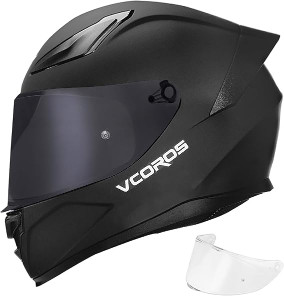 Motorcycle Full Face Helmet for Adults DOT Approved WS-609 Motorbike Street Bike Racing Helmets with Black Visor (Matte Black,S)
