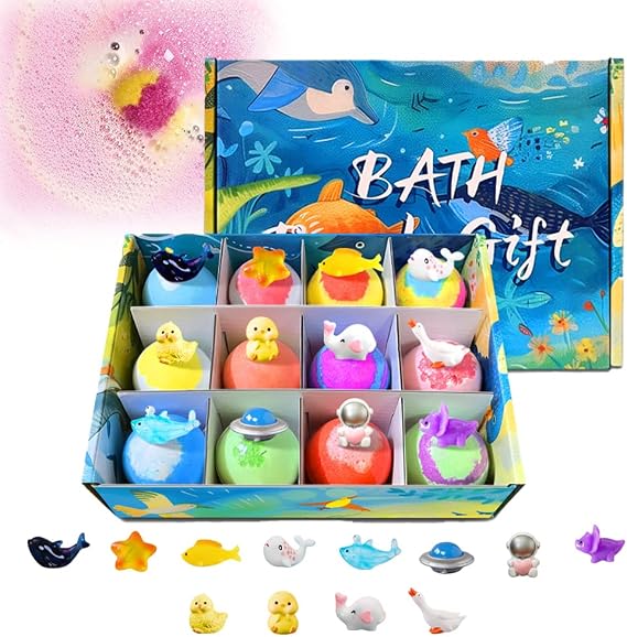 2026 Upgraded Bath Bombs with Surprise Inside, 12-Pack Ocean Toy Bath Salt Ball Sleeve Box Bath Bombs, Easter Basket Stuffers Easter Egg Fillers Sea Animal 12pcs
