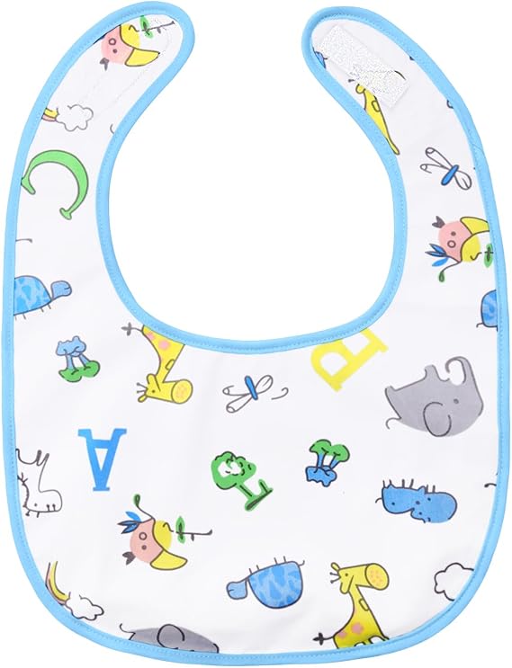 Littleforbig Cotton Waterproof Printed Adult Bib with Adjustable Hook-and-Loop Fastener Closure - Giraffe and Zoo Animals Adult Bib