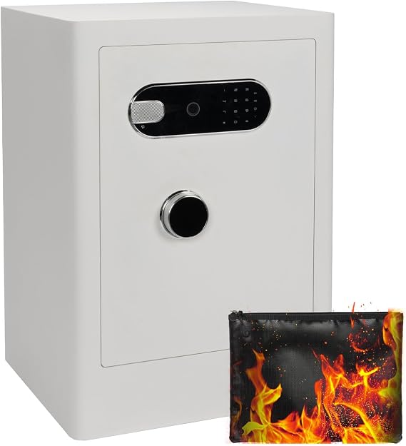 Biometric Home Safe Box, Heavy Duty Security Safe with Fingerprint & Keypad Lock, Anti-Theft Steel Safe with Dual Alarm, Removable Shelf, LED Light, Fireproof Waterproof Bag