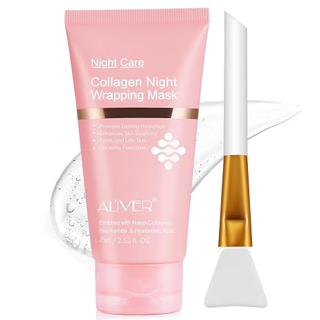 Kollagen Nachtwickelmaske abziehbare Gesichtsmaske mit Gelpinsel Gelmasken für professionelle koreanische Hautpflege Elastizität & Hydratation Pflege über Nacht Kollagenmaske für Frauen