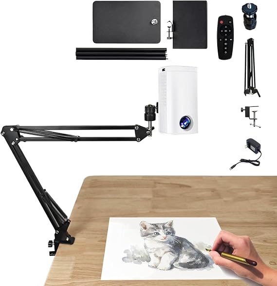 Art Projection Lamp, Portable Drawing Projector Drawing Sketching Tool, Waterproof Tracing Board Sketching, Tracing Board DIY Sketch Painting Table Desk Tools, Projection Plotter (UK Rule) (White 1)