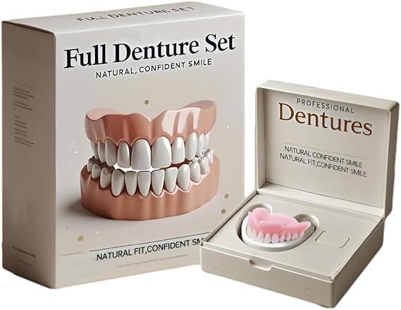 Advanced Customized Full Denture Set, Silicone Reline Denture Set,Silicone Dentures Set,Silicone Reline Kit for Dentures,Soft and Comfortable (1Pcs)