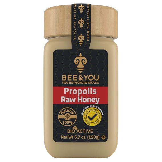 Bee and You, Raw Honey, Propolis Extract Mix, Pure, Immune Support Supplement, Antioxidant, Sustaining Energy Booster for Men and Women, Kosjer, for Him and Her, 6.7 oz