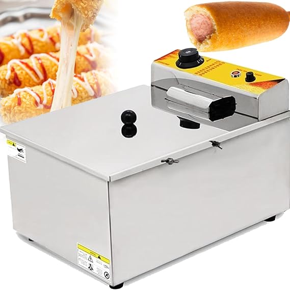 Commercial Cheese Hot Dogs Sticks Frying Machine, Corn Dog Fryer, 12L Commercial Electric Deep Fryer, 8pcs Sausage Frying Equipment Adjustable Temperature, for Restaurant, Store, Home,110V