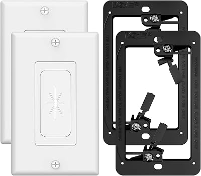 VCELINK Wall Plate Cable Pass Through with Mounting Bracket, Single Gang Flexible Rubber Opening Cable Outlet Cover for Low Voltage Cables, Wall Mount TV, Home Theater System, 2-Pack, White