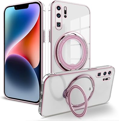 Compatible with Huawei P30 Pro Case with Magnetic Stand Clear,Phone Case for Huawei P30 Pro Silicone Transparent Support Wireless Charging Shockproof Luxury Protective Cover Pink