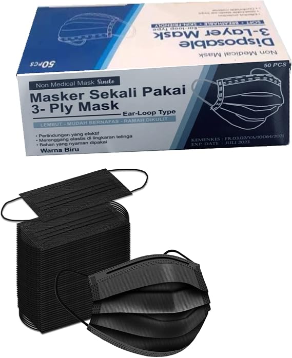 Black Disposable Face Mask 50 Pcs Black Disposable Face Masks, 3 Layer Black Face Mask, Disposable Masks, Black Masks Disposable 50 Pack for Adults (50 Pieces, Black)