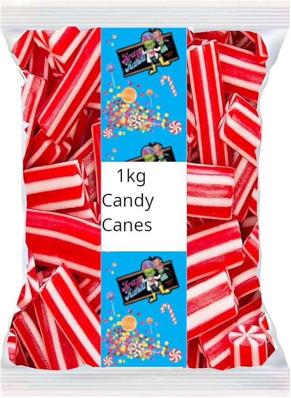 Krazy Kandi Strawberry and Cream Flavour Candy Cane Shaped Sweets 1kg Bulk Bag | Nostalgic Retro Soft Chewy Candy for Sharing and Celebration Tables