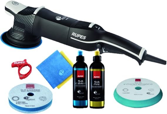 RUPES BigFoot LHR15 Mark V Random Orbital Starter Polishing Kit | Includes D-A Compounds, Wool Pads, Cloths & Cord Clamp | Compact Design | PrecisionPro Backing Pad | Reduced Vibration