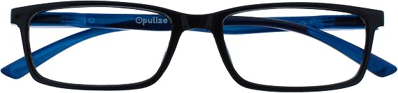 OPULIZE SEE Blue Light Blocking Glasses for Women and Men, Narrow Frame, Spring Hinges, Anti-Reflective Computer Glasses, Black Blue Arm (Pack of 1)