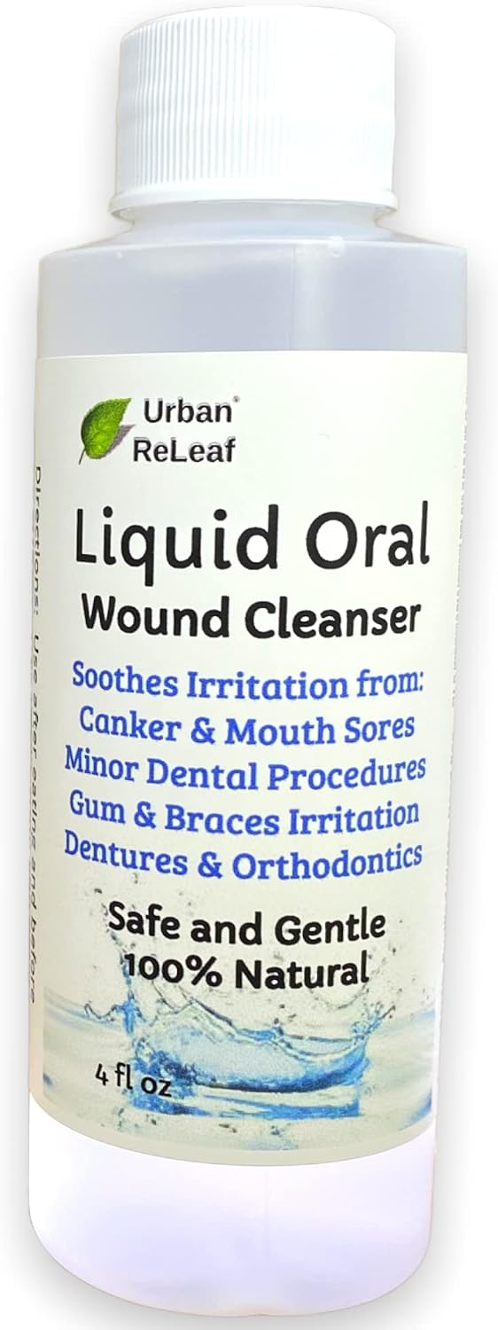 Urban ReLeaf Liquid Oral Wound Cleanser ! Soothe Irritation. Fast Relief! 100% Natural Sea Salt Soak. 4 oz, Ready to use. Dental Work, Braces, Mouth, Gum and Canker sores, Orthodontics, dentures