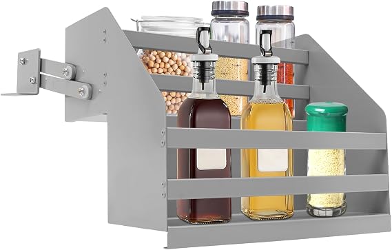 2-Tier Cabinet Pull Down Organizer, Buffer Lifting Design Large Capacity Kitchen Storage Shelf, Multi-Tier Pull Out Spice Rack, Suitable for Kitchens, Living Rooms, Bedrooms, Restaurants