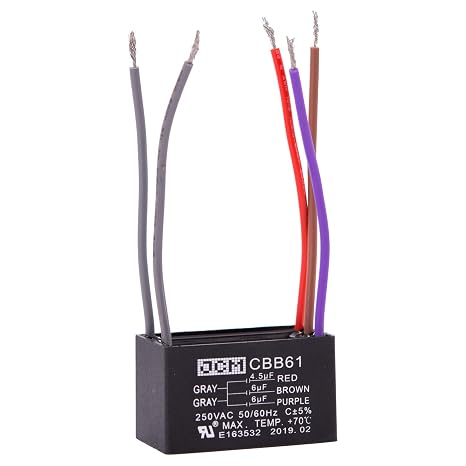 JCM CBB61 Ceiling Fan Capacitor 4.5/6/6 uF 250VAC 50/60Hz 5 Wire