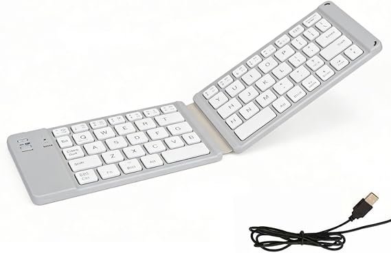 Denash Foldable Bluetooth Keyboard Wireless Dual Mode Slim Portable with Silent Keystrokes for Smartphones Tablets Laptops (White)